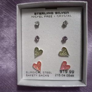 Sterling Silver Heart and Crystal Stud
